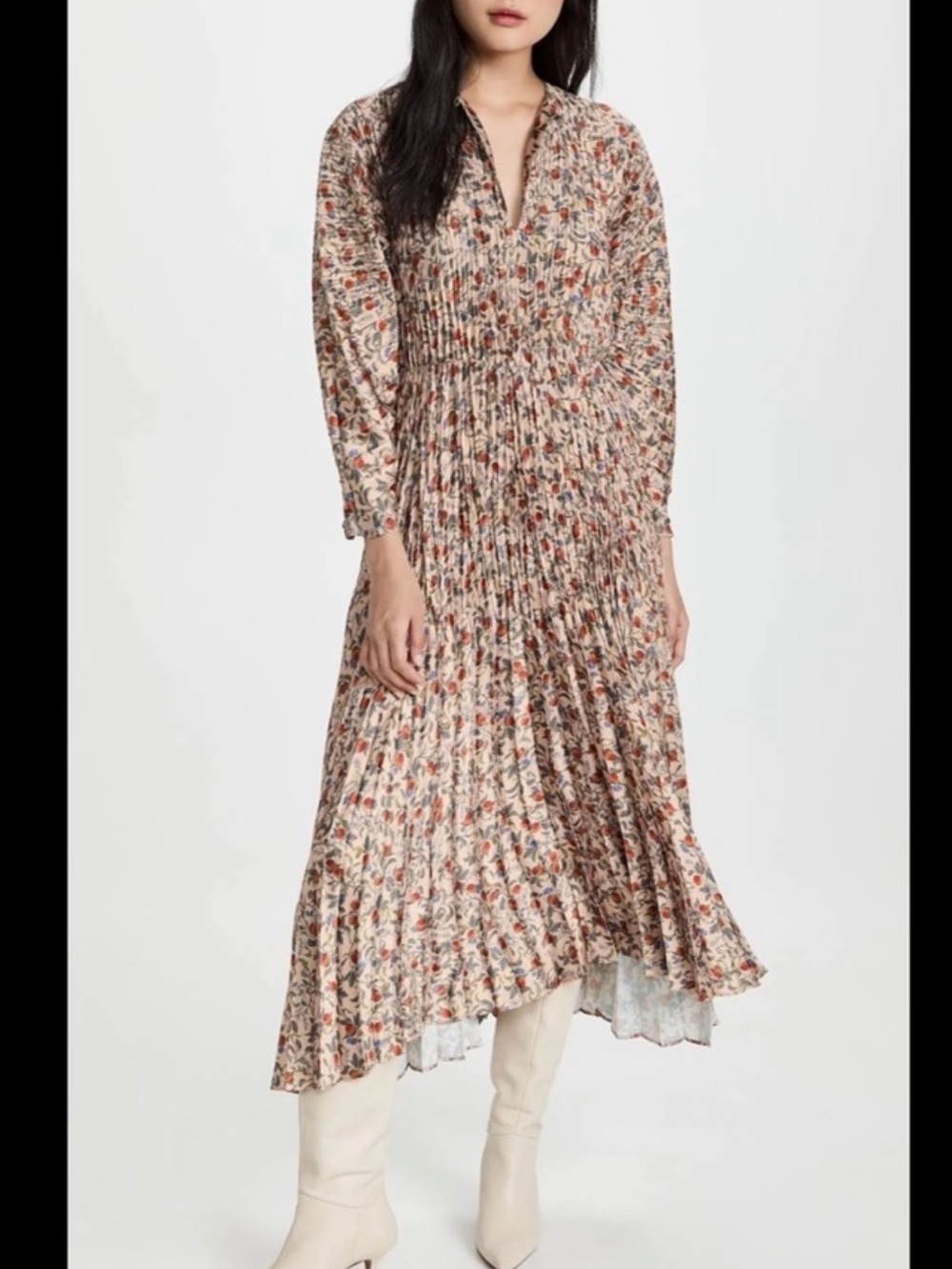 Vince Pomegranate Pleated Maxi Dress